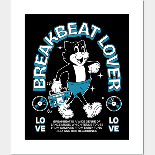 BREAKBEAT  - Lover Cat Retro Mascot (white/blue) Posters and Art